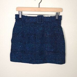 Elegant Blue Tweed Mini Skirt